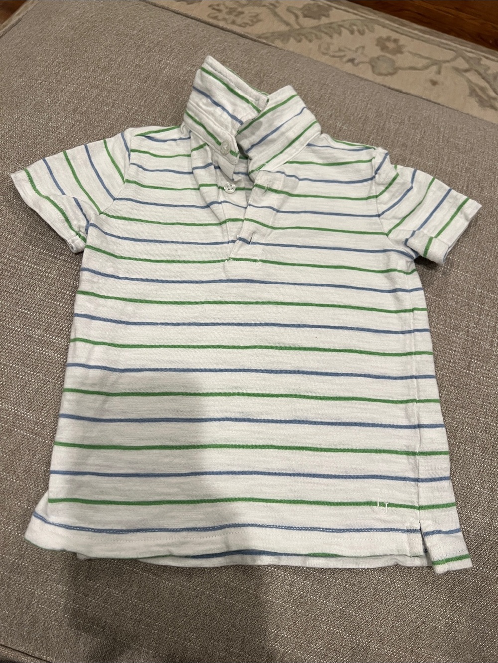 Janie and Jack Kids Short Sleeve Polo Shirt - White with Blue & Green Stripes